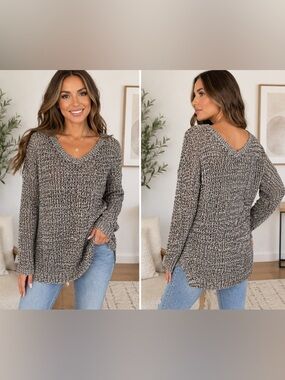 Joe Boxer Marled Green V-Neck Knit Sweater